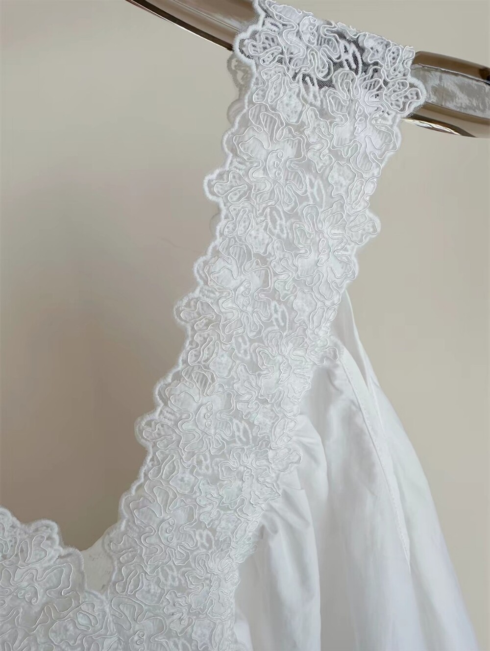 Helsa Mini Dress With Lace in Tech Poplin in White - Picture 9 of 11